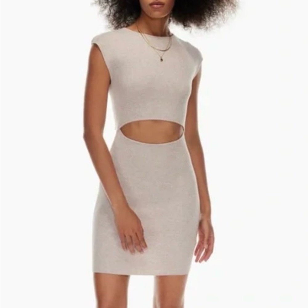 Aritzia Wilfred Free Cutout knit mini dress in Oatmeal